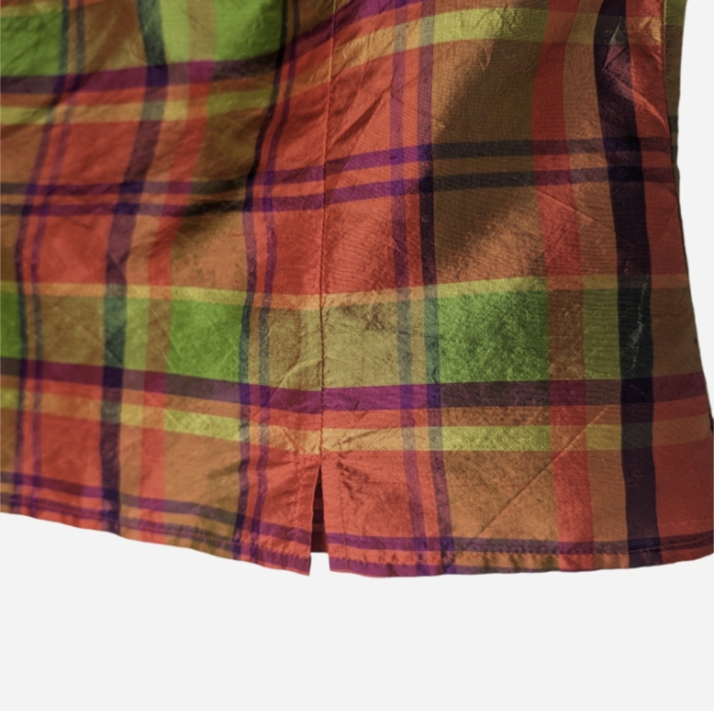 Pre-owned Plaid Sleeveless Blouse - Multicolor 100% Silk - Picture 3 of 6